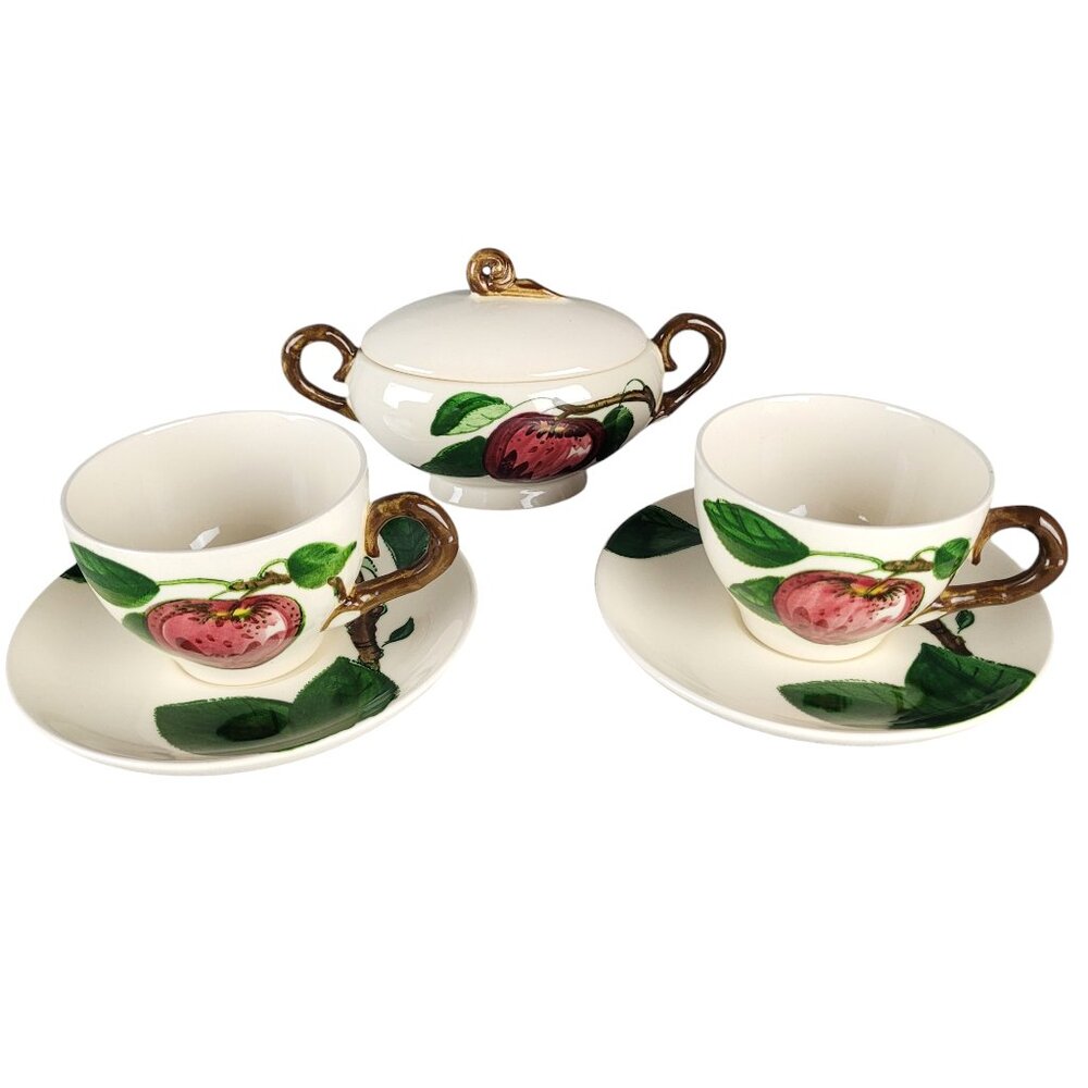 Metlox Poppytrail California Apple 2 Cup & Saucers & Sugar Bowl 1949 VTG MCM